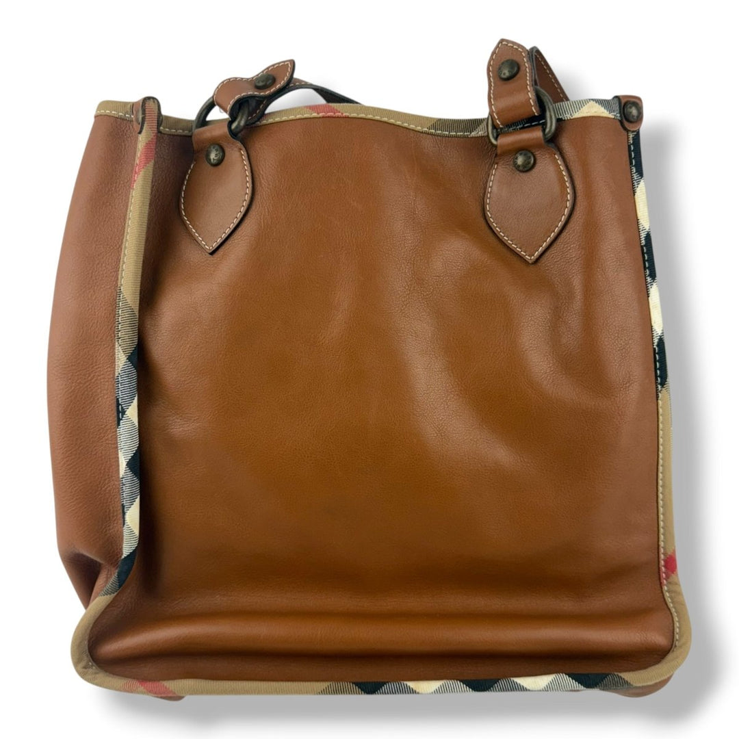 Burberry Sac Hobo Check Brown Leather Handbag - Lux Central