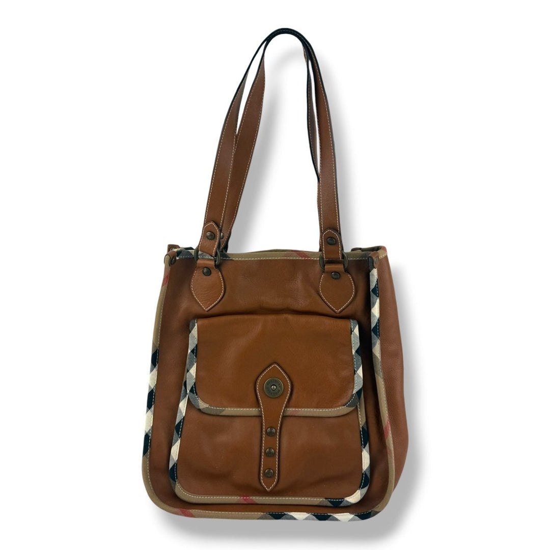 Burberry Sac Hobo Check Brown Leather Handbag - Lux Central
