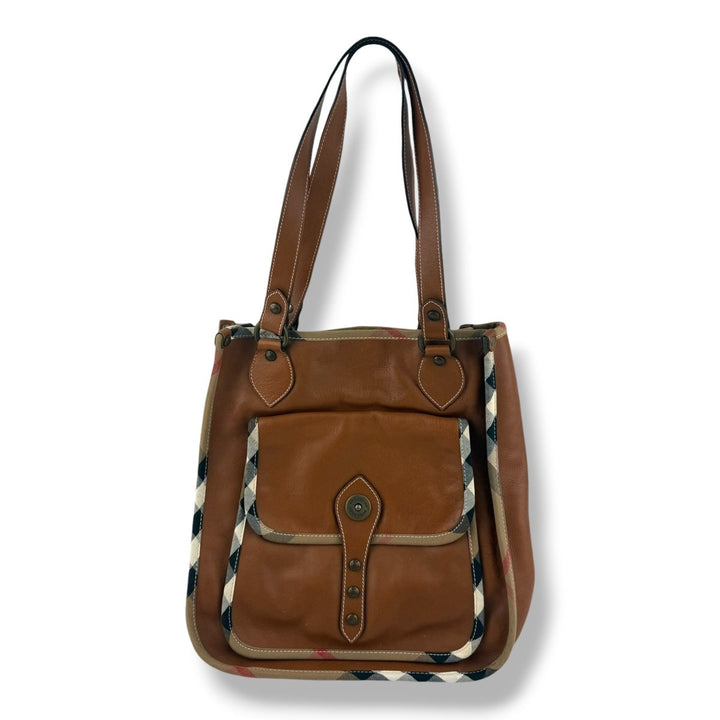 Burberry Sac Hobo Check Brown Leather Handbag - Lux Central