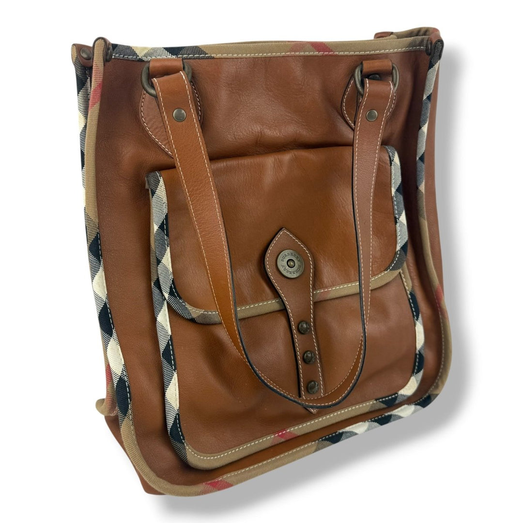 Burberry Sac Hobo Check Brown Leather Handbag - Lux Central