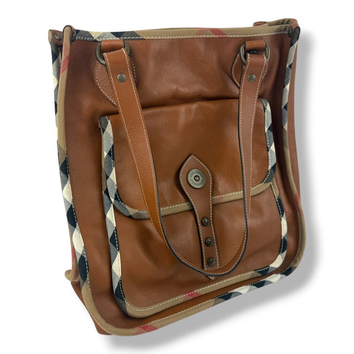 Burberry Sac Hobo Check Brown Leather Handbag - Lux Central