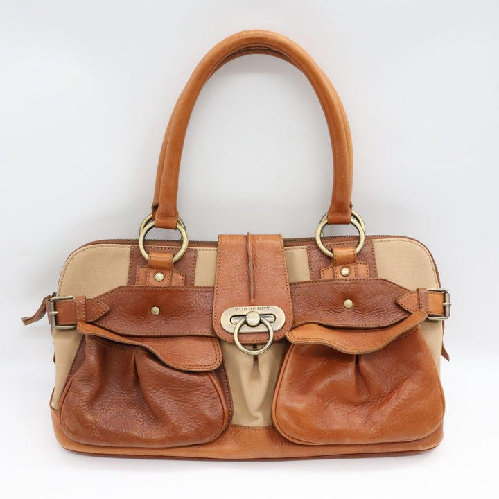 Burberry Vintage Beige/Brown Large Satchel Tote Handbag - Lux Central