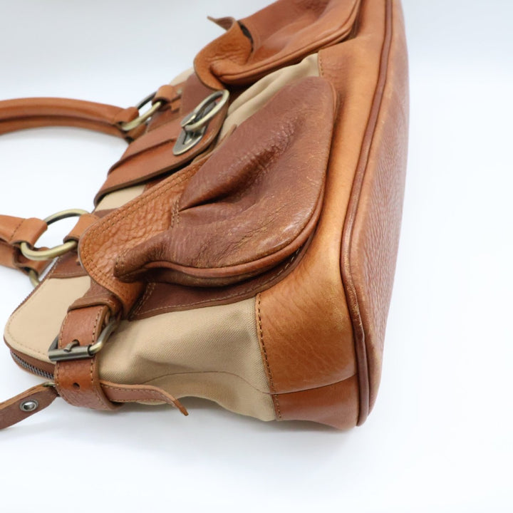 Burberry Vintage Beige/Brown Large Satchel Tote Handbag - Lux Central