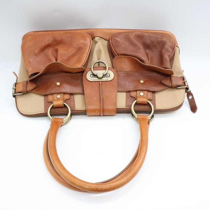 Burberry Vintage Beige/Brown Large Satchel Tote Handbag - Lux Central