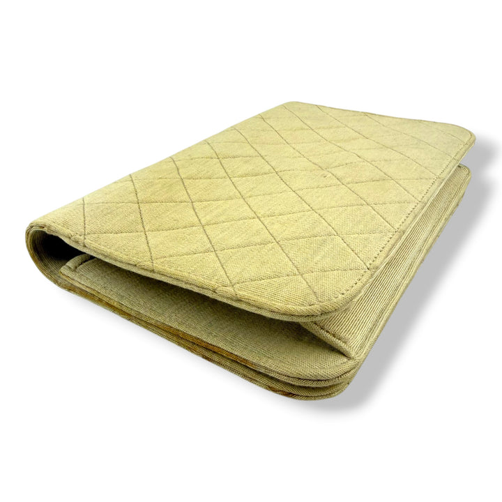 Chanel CC Cream Push Lock Single Flap Quilted Cotton Shoulder Handbag
