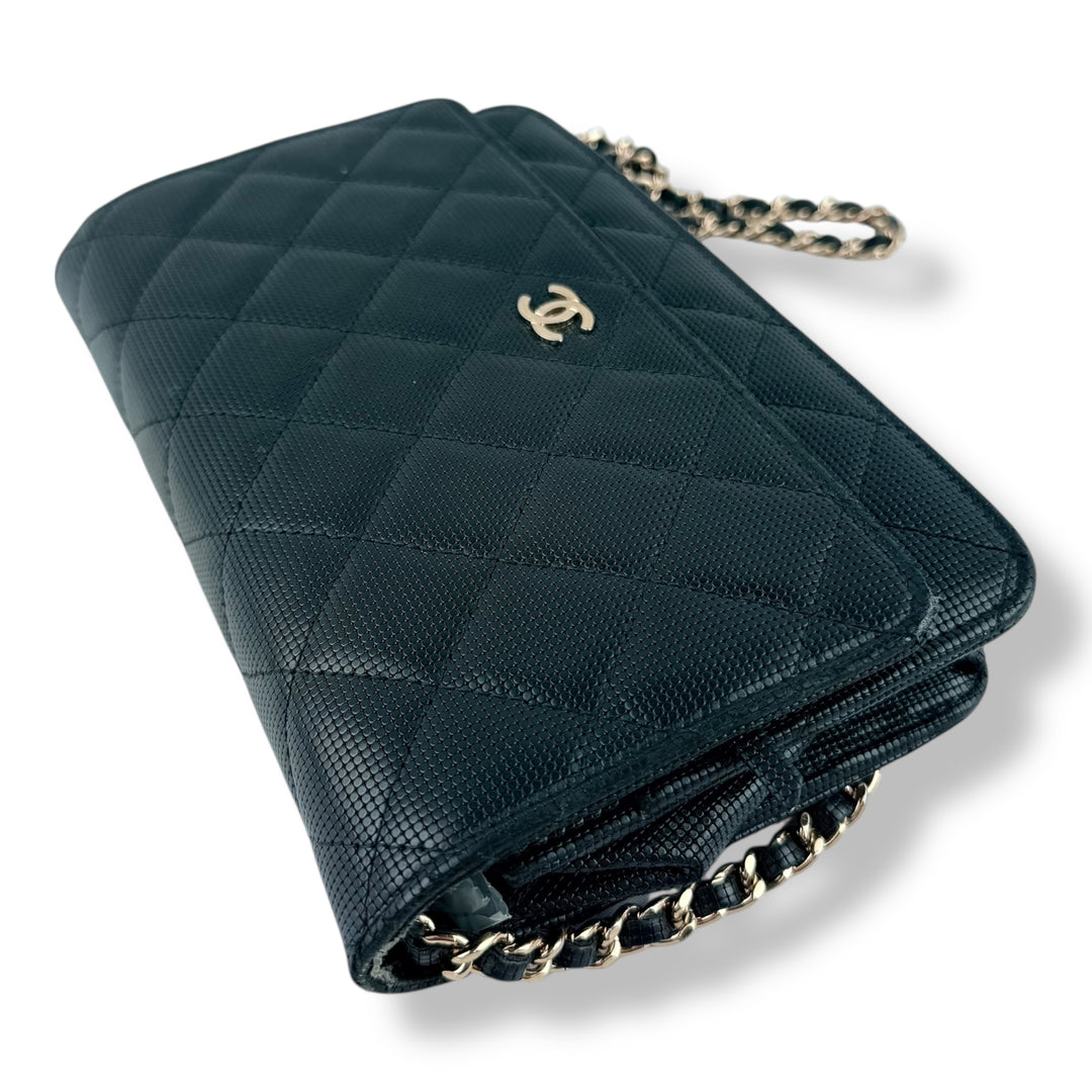Chanel Black Perforated Lambskin Wallet On Chain Handbag