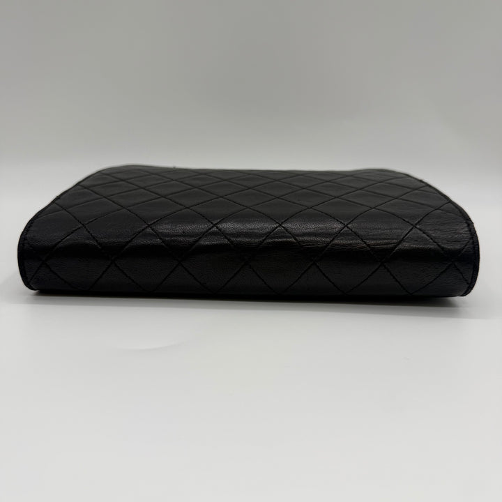 Chanel CC Black Push Lock Single Flap Quilted Lambskin Shoulder Handbag