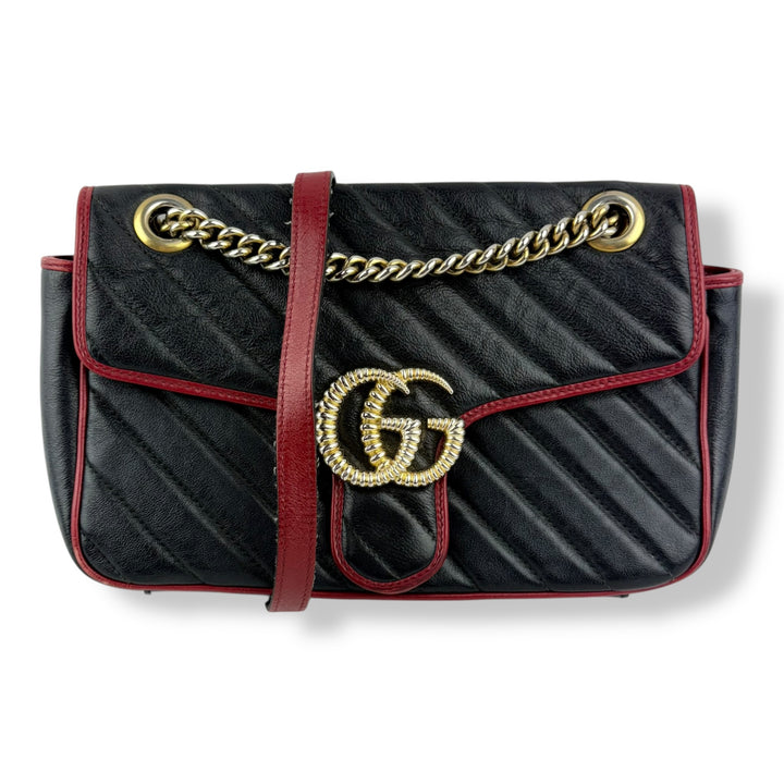 Gucci GG Marmont Black/Red Leather Small Handbag