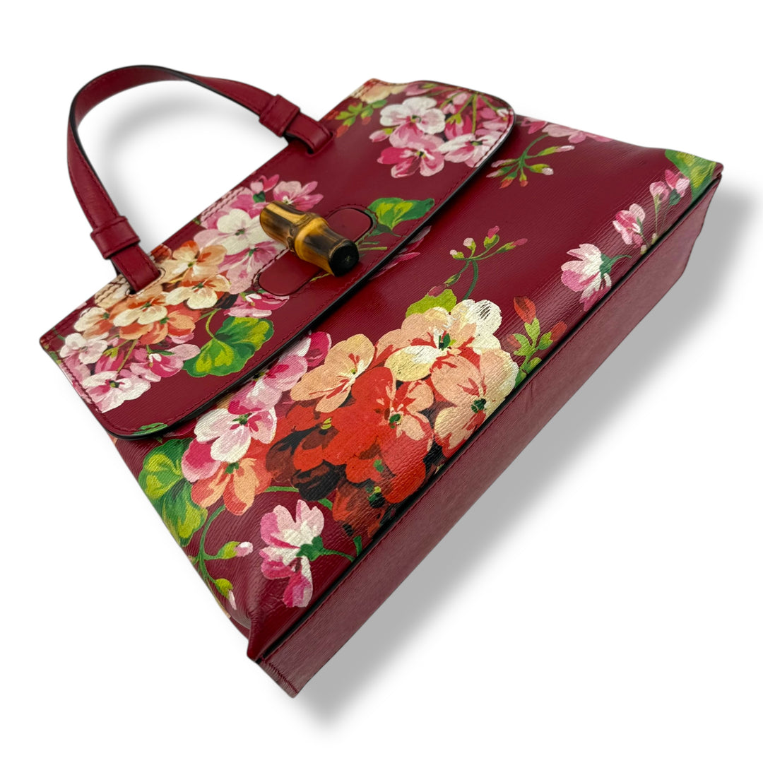 Gucci GG Blooms Bamboo Tote Top Handle Bag