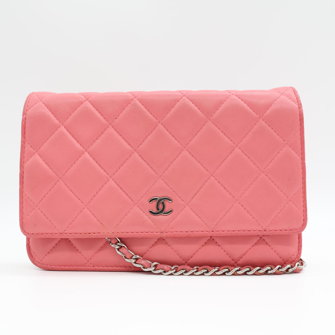CHANEL Lambskin Quilted Wallet On Chain WOC Pink Handbag