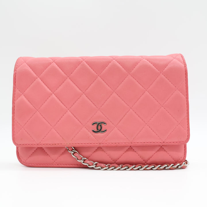 CHANEL Lambskin Quilted Wallet On Chain WOC Pink Handbag