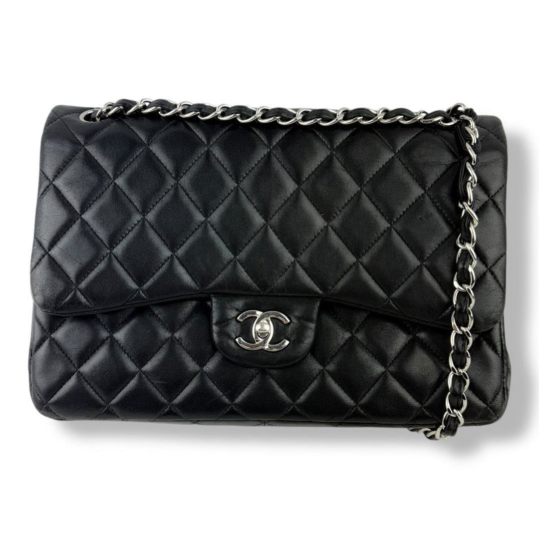 Chanel Double Classic Lambskin Black Flap Handbag Large