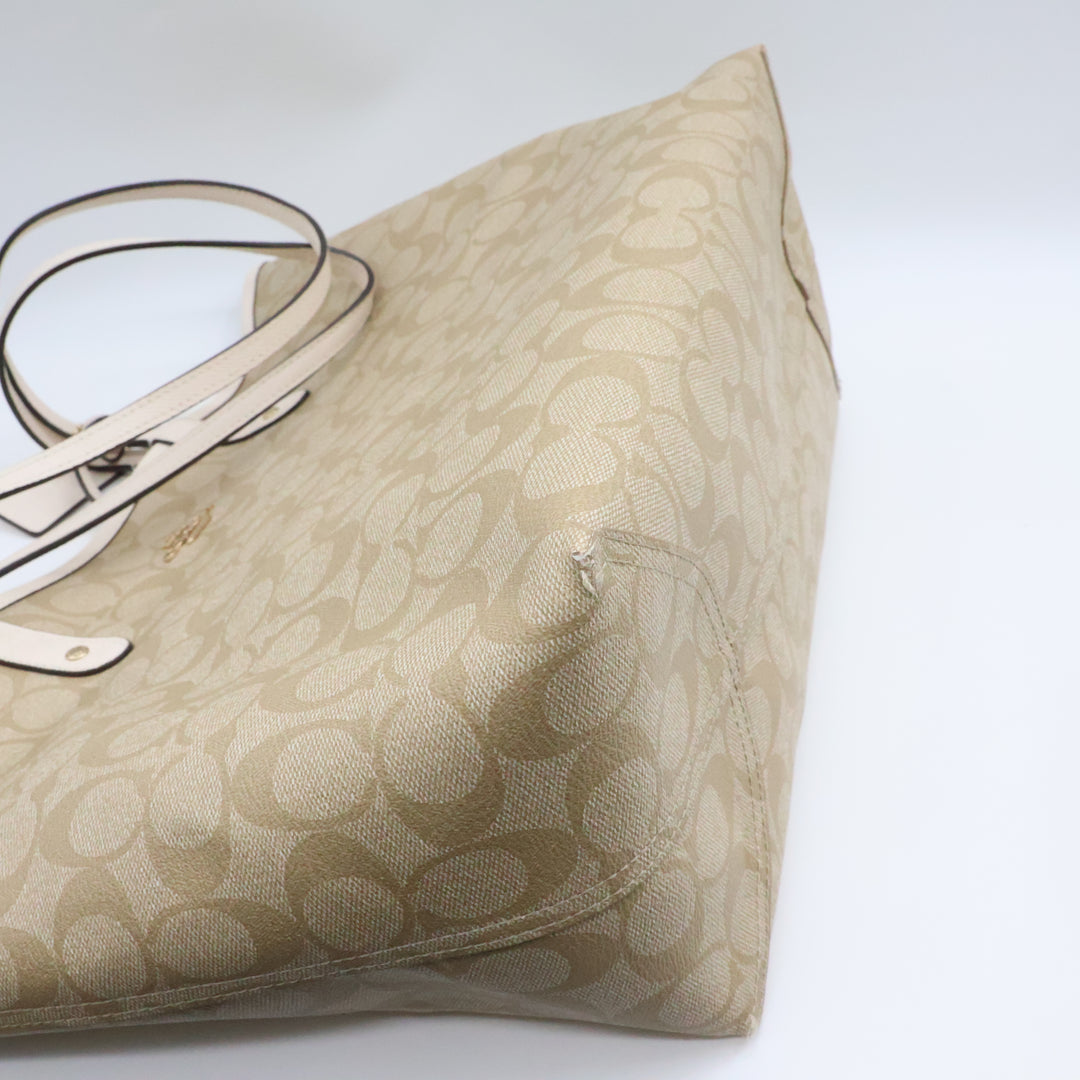 Coach Signature Reversible Beige City Tote Handbag