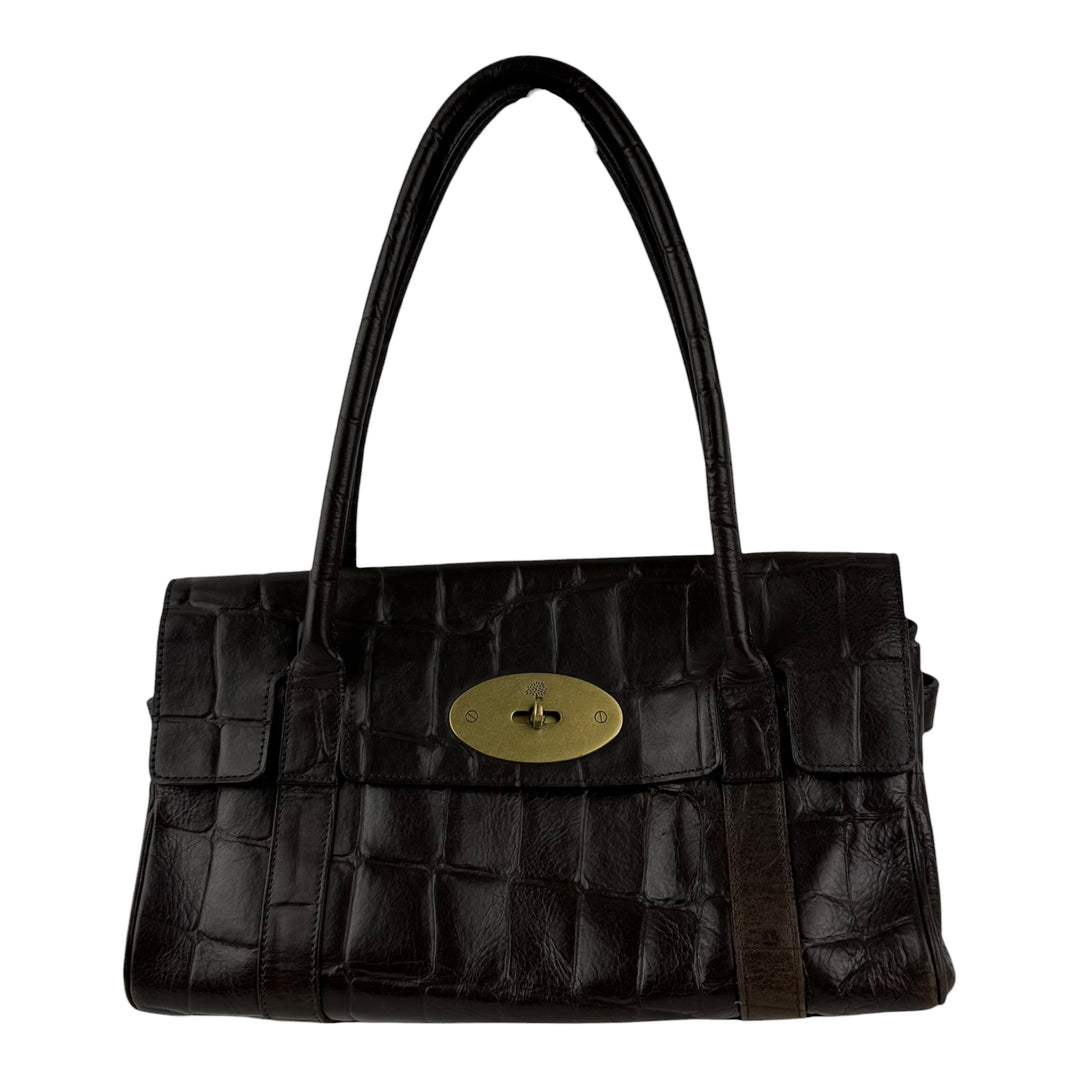 Mulberry Bayswater Brown Croc Embossed Leather Handbag