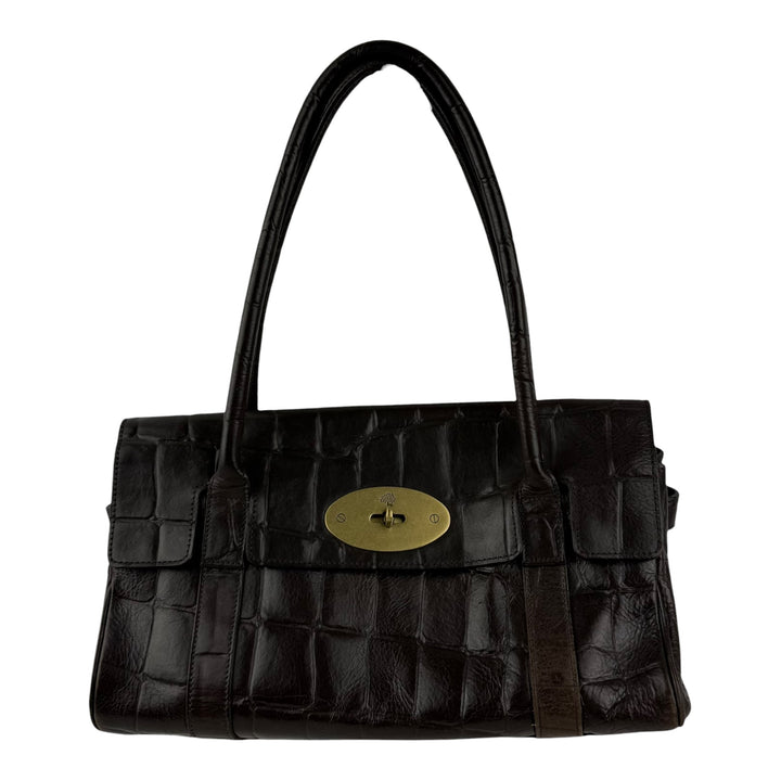 Mulberry Bayswater Brown Croc Embossed Leather Handbag