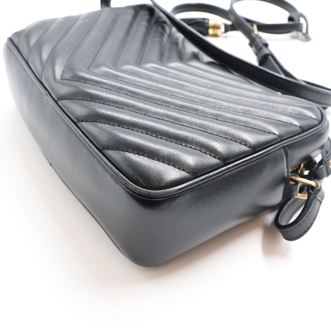Saint Laurent Medium YSL Black Lou Black Quilted Leather Crossbody Handbag