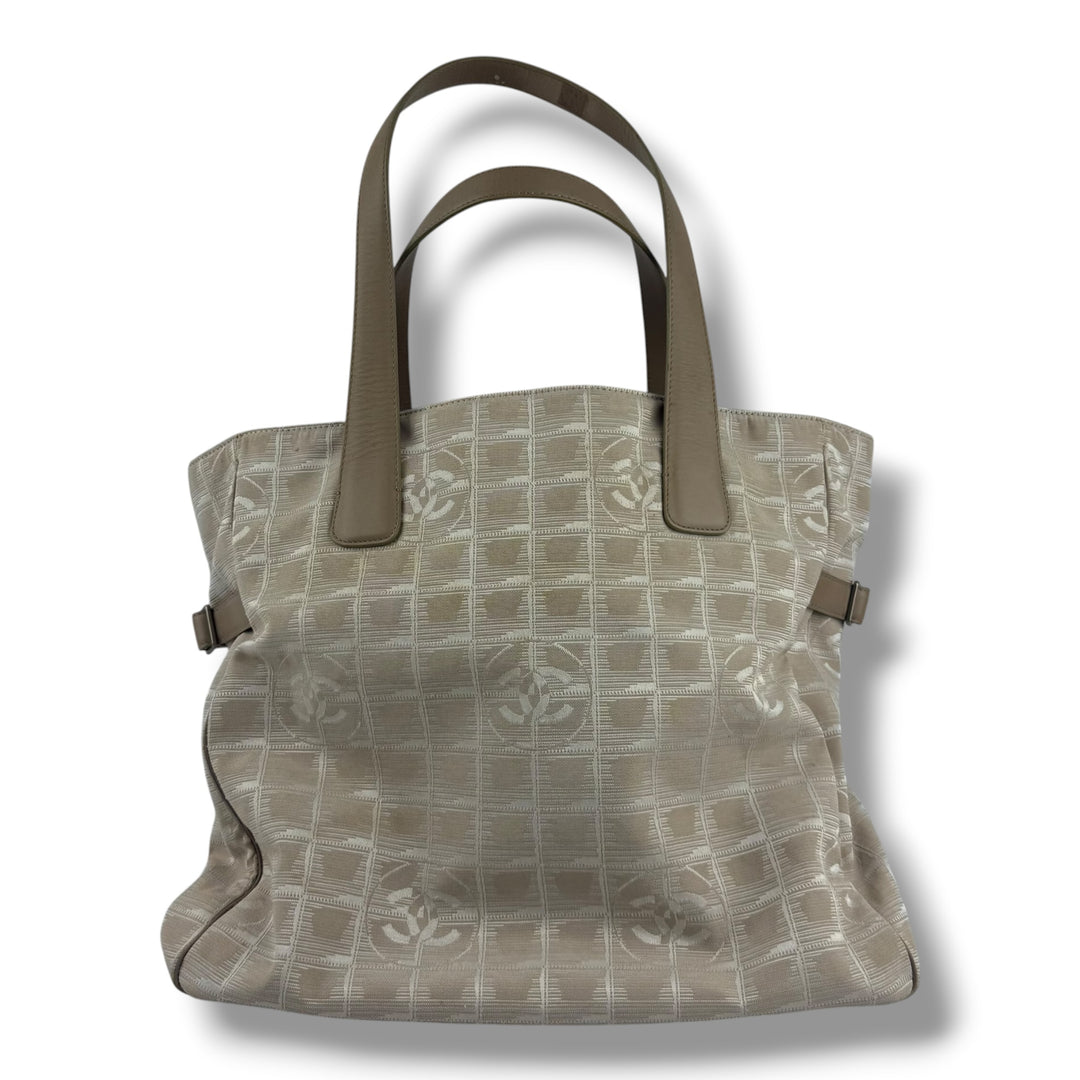 Chanel Nude/White Travel Line Canvas Tote Handbag