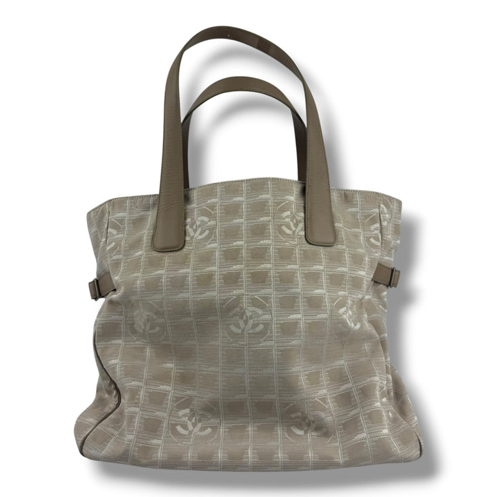 Chanel Nude/White Travel Line Canvas Tote Handbag