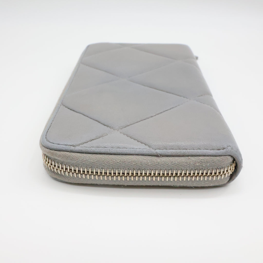 Chanel Zip Around Lambskin Quilted Grey Wallet