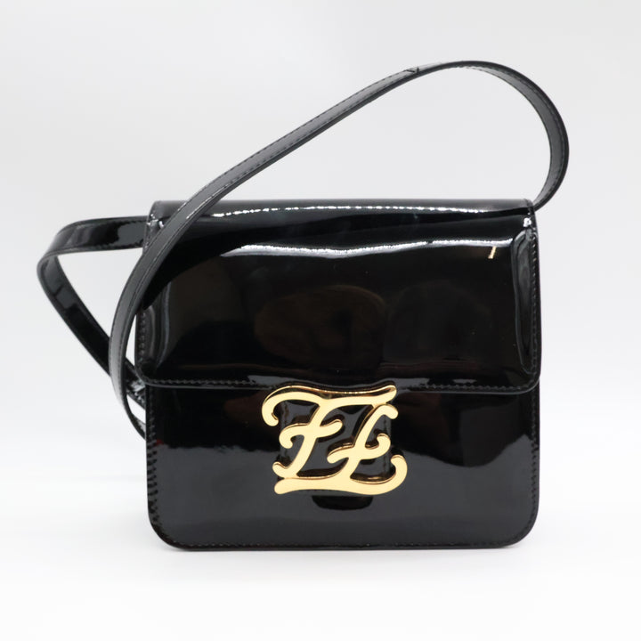 Fendi Black Patent Leather Karligraphy Crossbody Bag