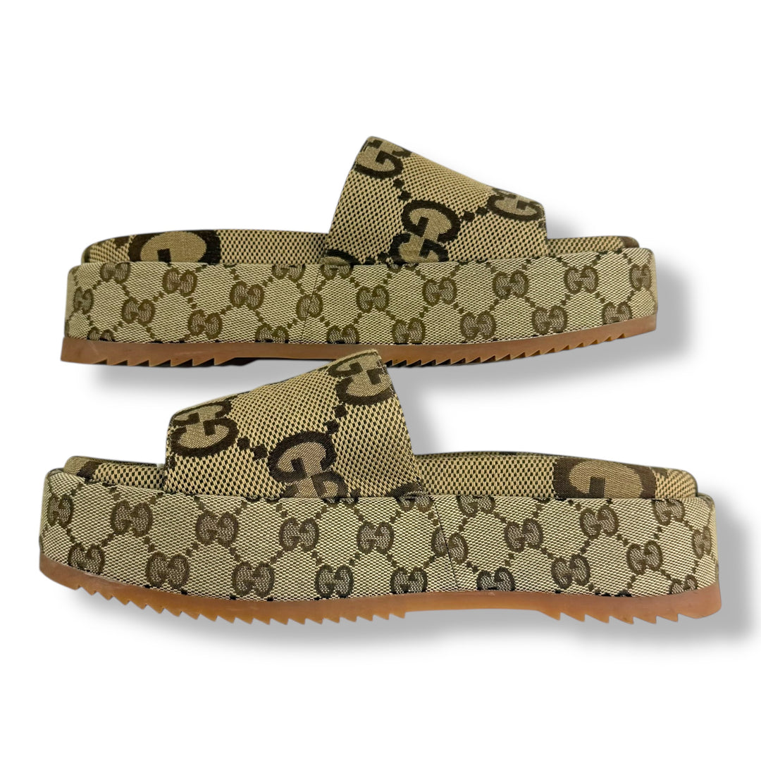Gucci Angelina Slides Beige GG Supreme Canvas UK 6 / EU 39