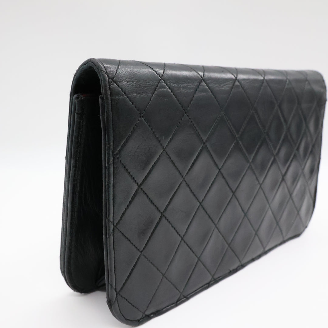 Chanel CC Black Push Lock Single Flap Quilted Lambskin Shoulder Handbag