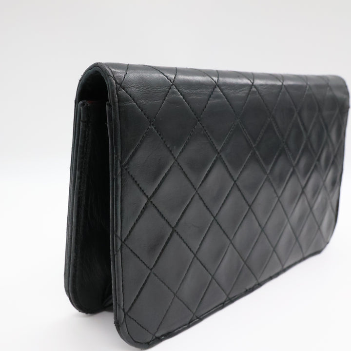 Chanel CC Black Push Lock Single Flap Quilted Lambskin Shoulder Handbag