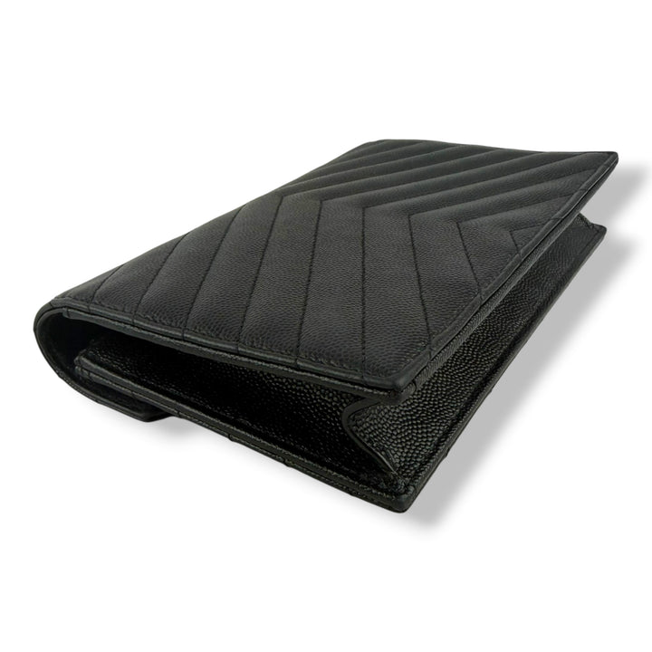 Saint Laurent YSL Black Grained Envelope Leather Wallet On Chain Handbag