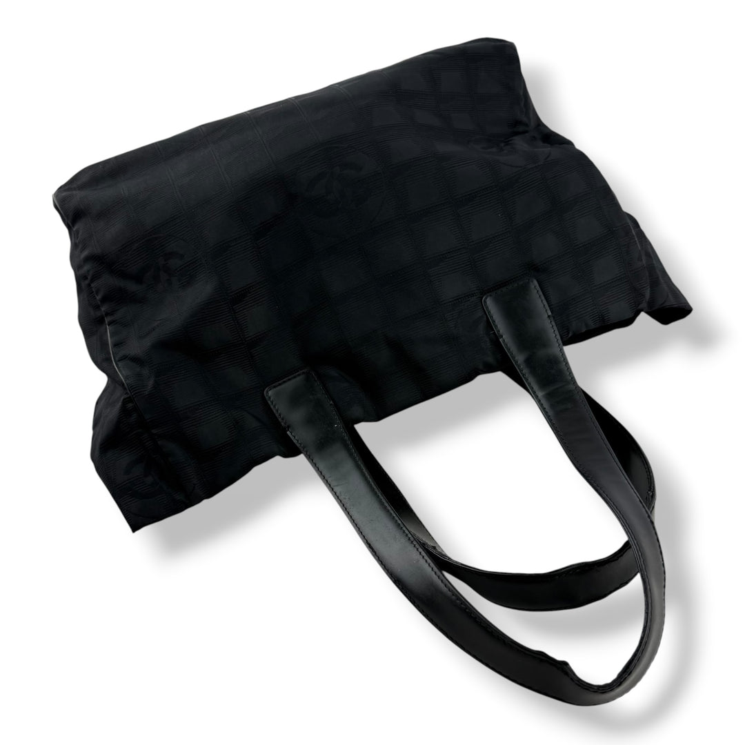 Chanel Black Travel Line Canvas Tote Handbag