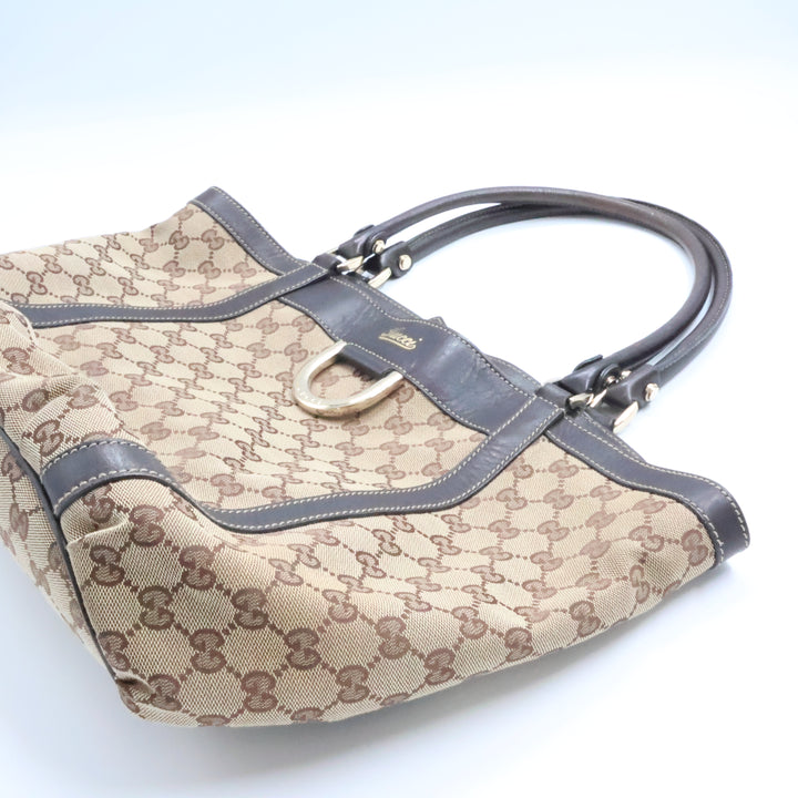 Gucci Abbey GG Beige/Brown Canvas D-Ring Tote Handbag