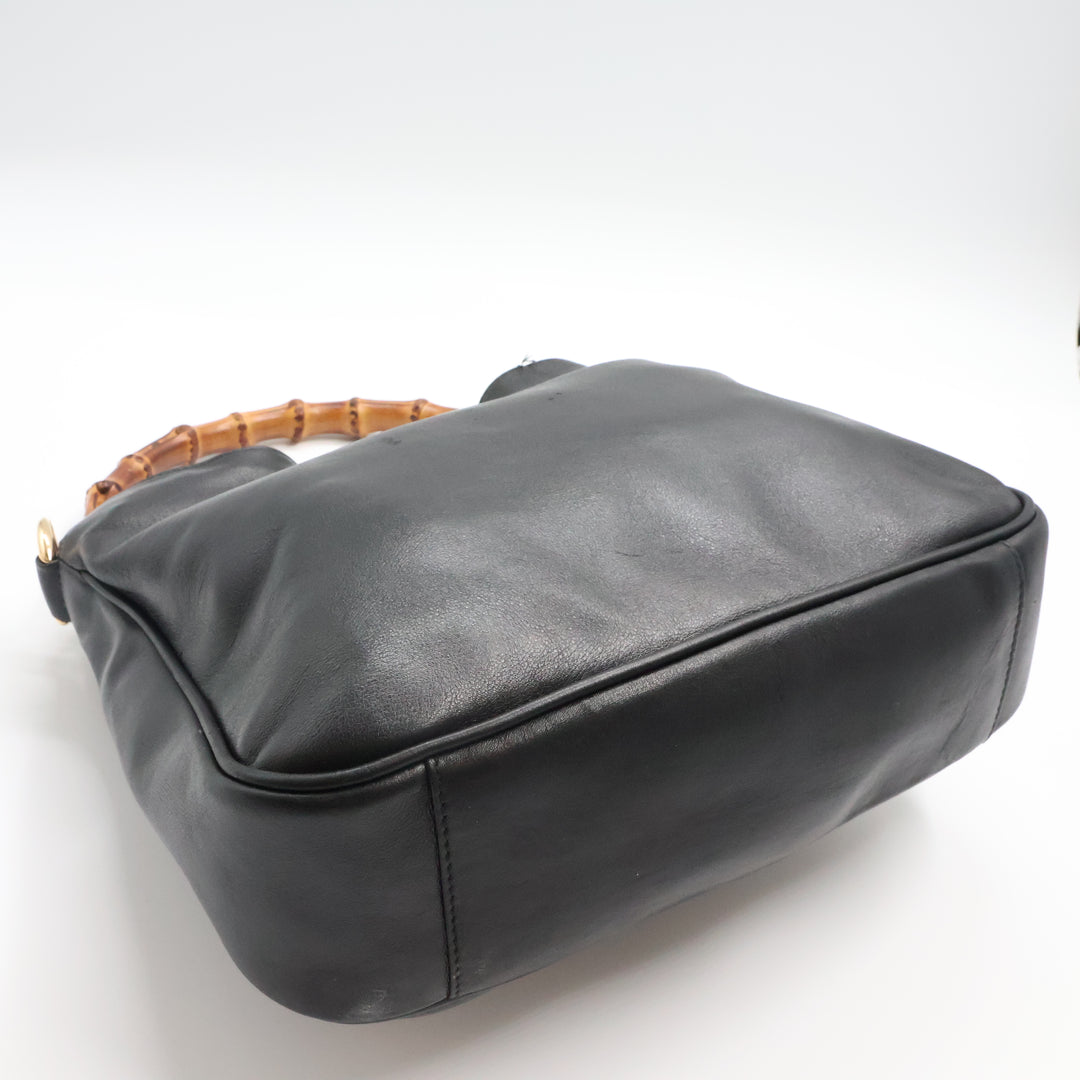 Gucci GG Leather Black Bamboo Tote Bag