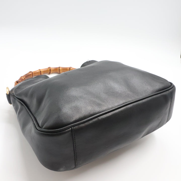 Gucci GG Leather Black Bamboo Tote Bag