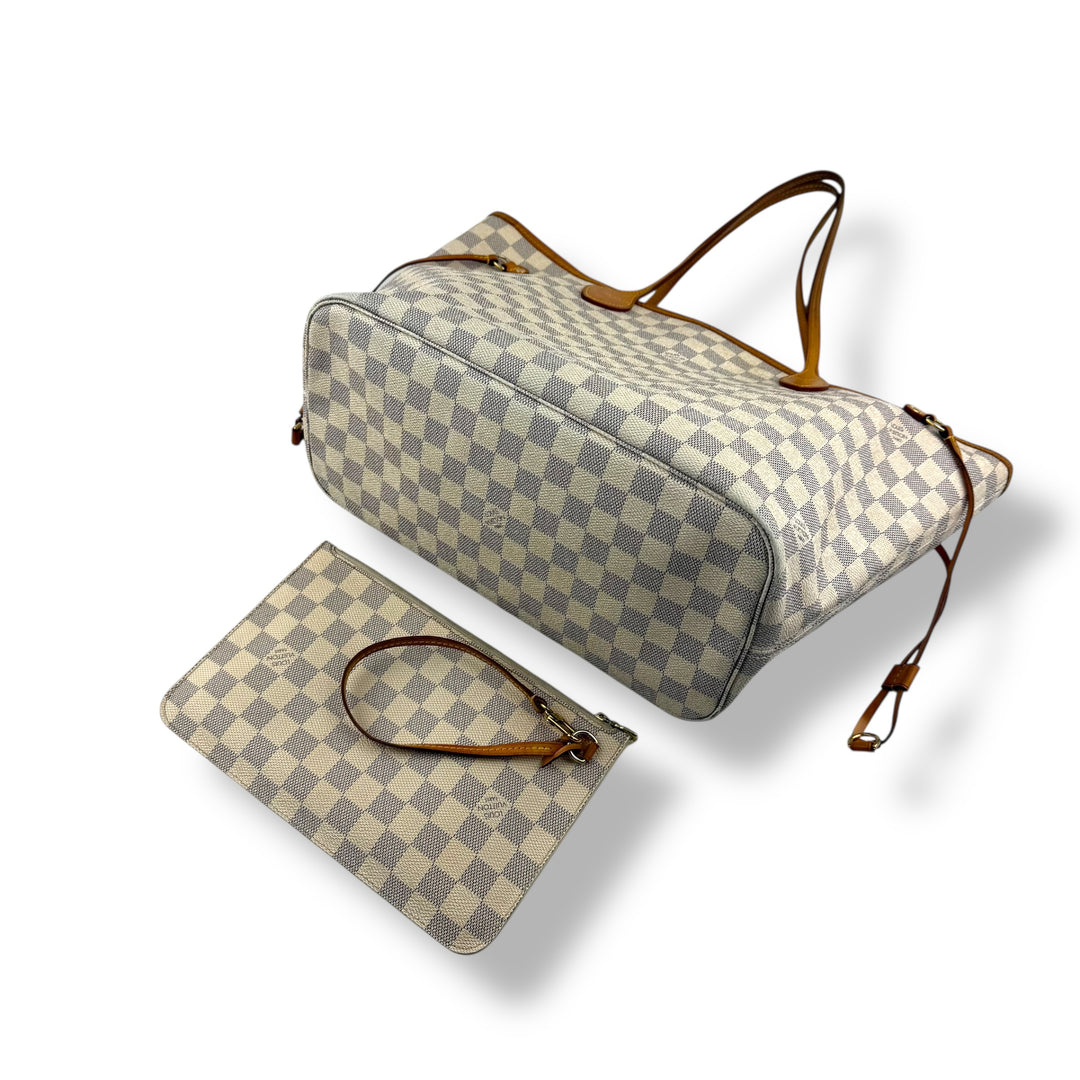 Louis Vuitton Damier Azur Neverfull MM Handbag With Pouch