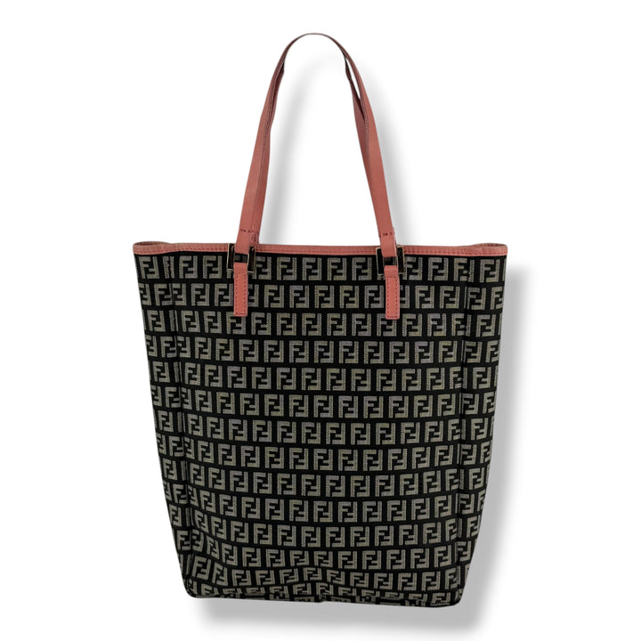 Fendi Zucchino Beige/Pink Monogram Tote Handbag W/ Clutch Bag