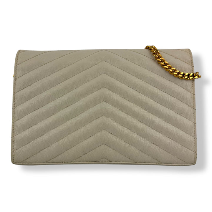 Saint Laurent YSL Matelasse White Leather Cassandre Wallet On Chain Handbag