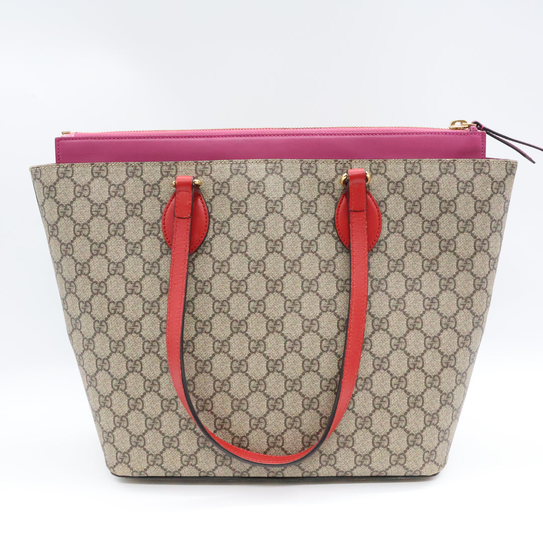 Gucci GG Supreme Monogram Zippered Bucket Tote Beige