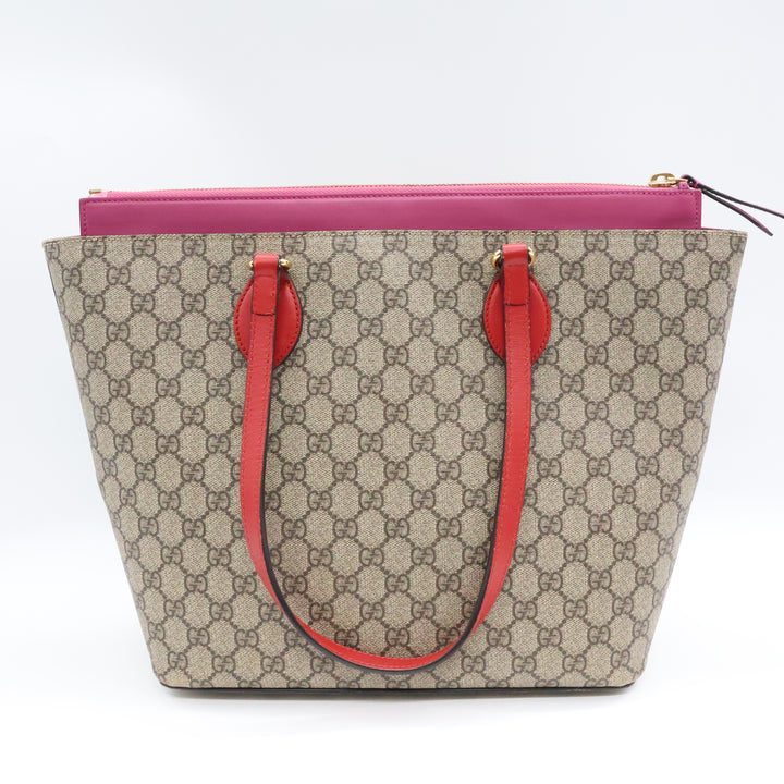 Gucci GG Supreme Monogram Zippered Bucket Tote Beige