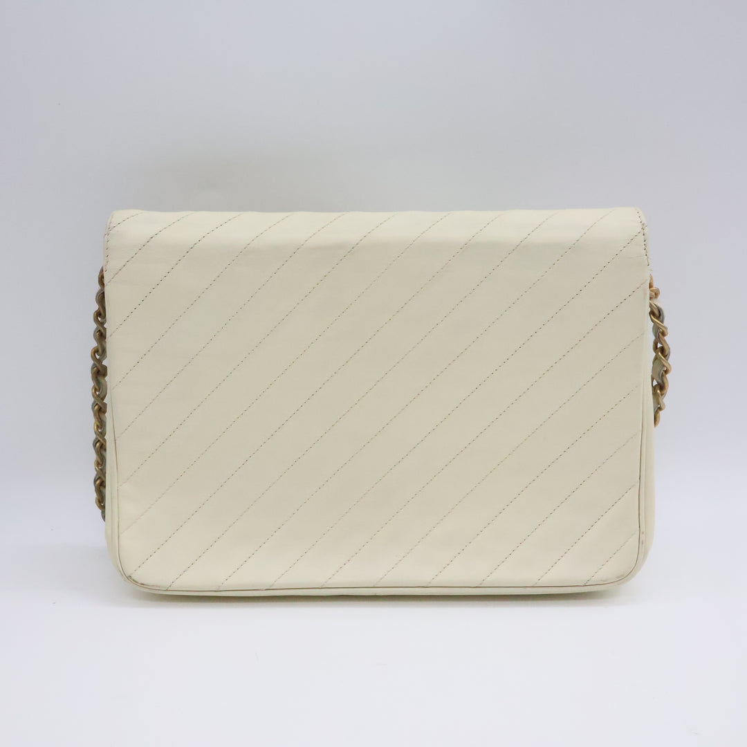 Chanel CC Cream Push Lock Single Flap Vintage Shoulder Handbag
