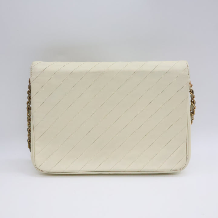 Chanel CC Cream Push Lock Single Flap Vintage Shoulder Handbag