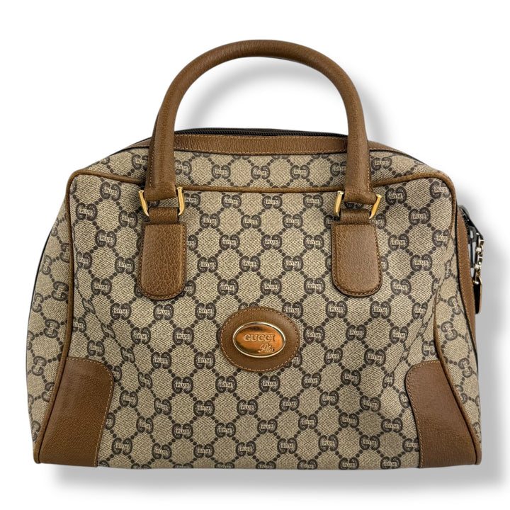 Gucci Beige GG Plus Monogram Boston Canvas Bag