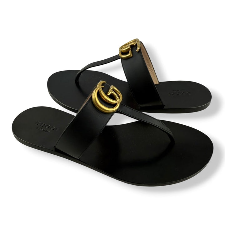Calfskin GG Marmont Thong Sandals UK 3.5 Black - Lux Central