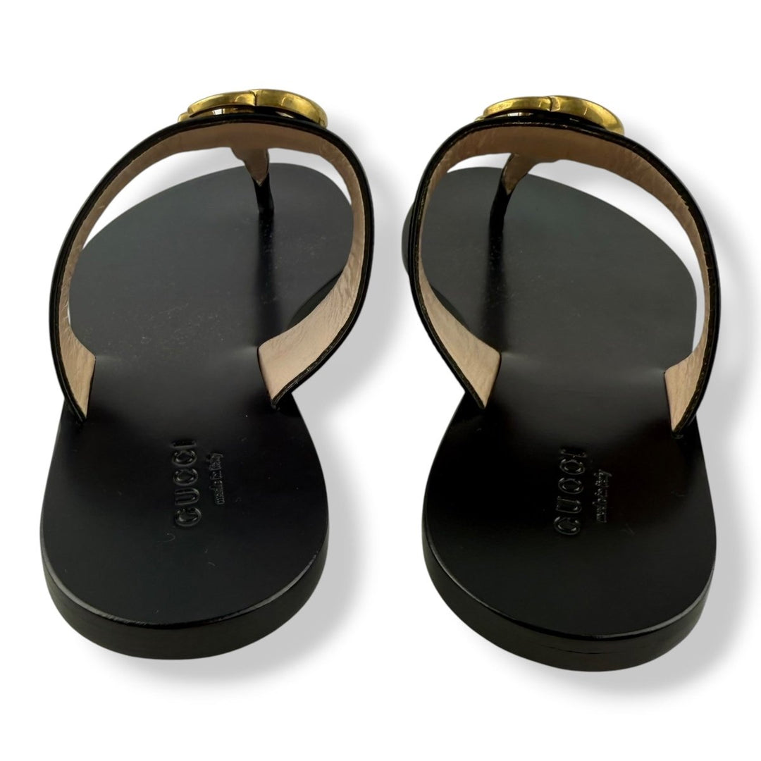 Calfskin GG Marmont Thong Sandals UK 3.5 Black - Lux Central