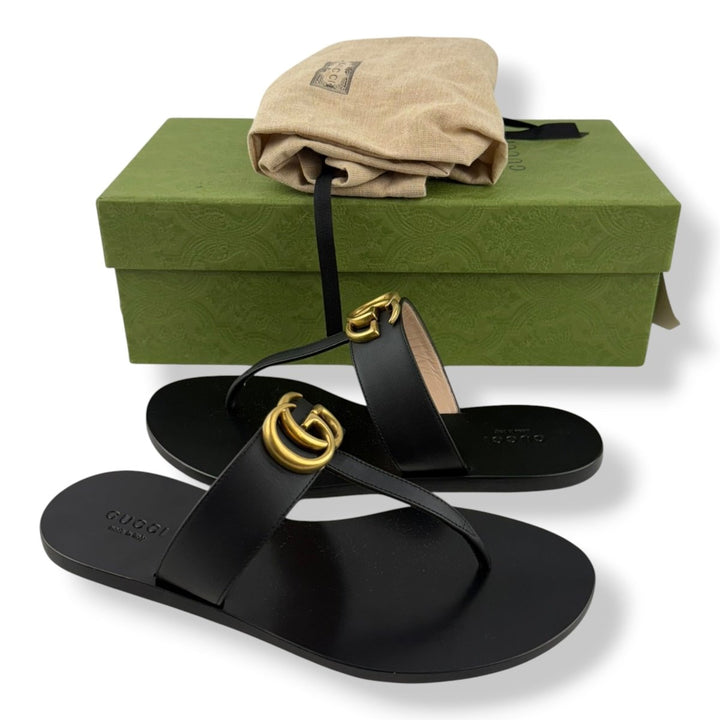 Calfskin GG Marmont Thong Sandals UK 3.5 Black - Lux Central