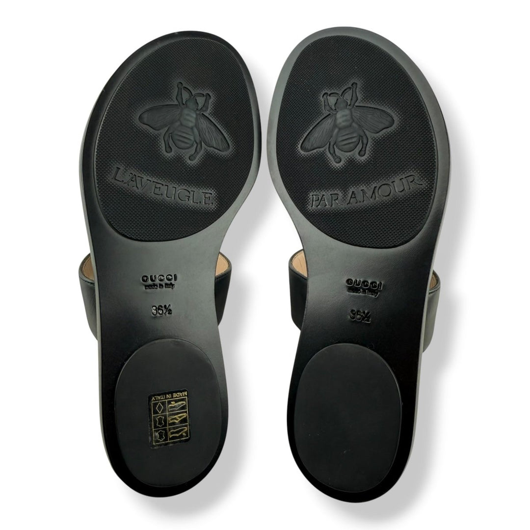 Calfskin GG Marmont Thong Sandals UK 3.5 Black - Lux Central