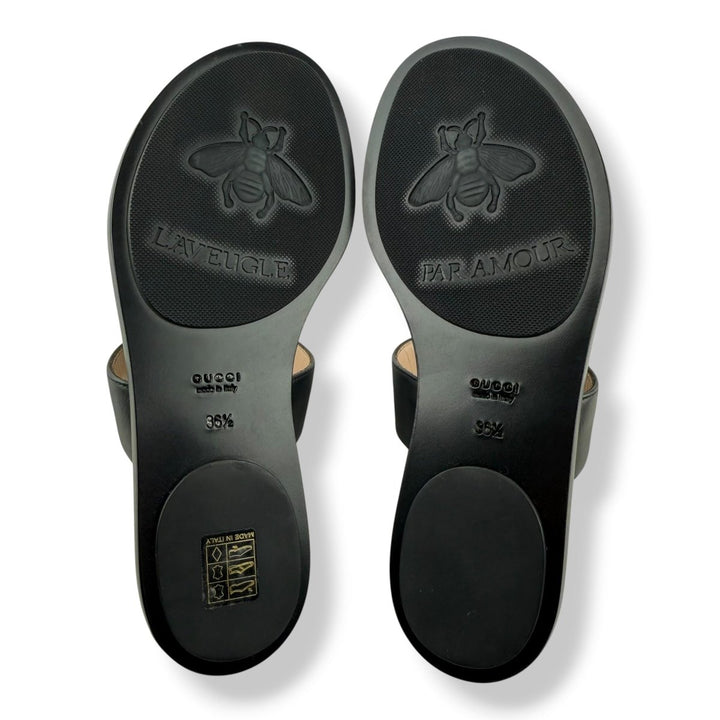 Calfskin GG Marmont Thong Sandals UK 3.5 Black - Lux Central