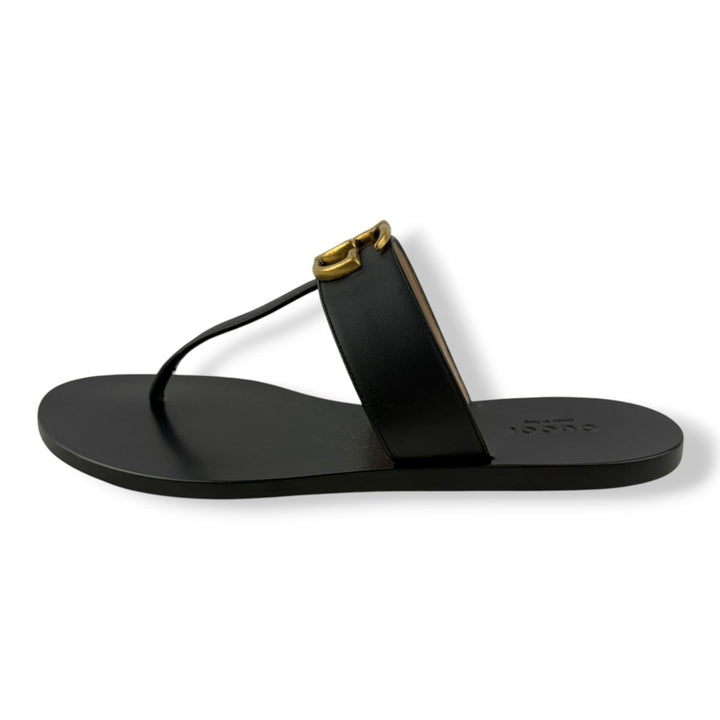 Calfskin GG Marmont Thong Sandals UK 3.5 Black - Lux Central