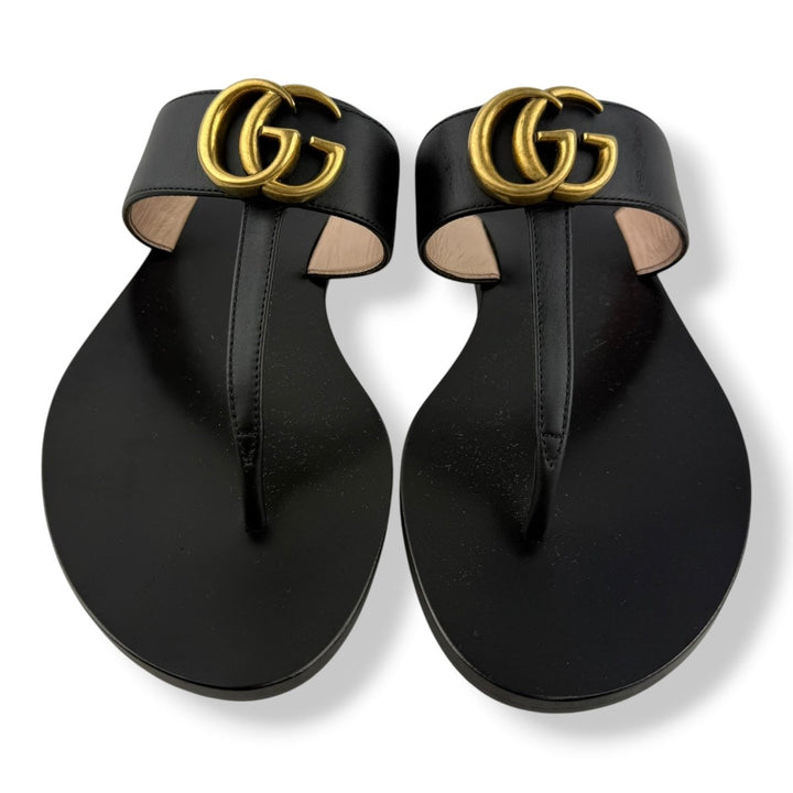 Calfskin GG Marmont Thong Sandals UK 3.5 Black - Lux Central