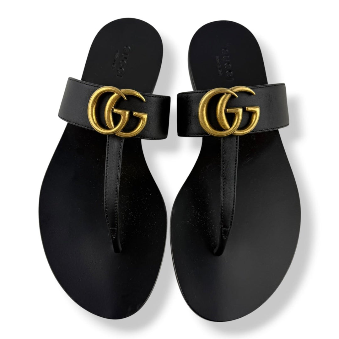 Calfskin GG Marmont Thong Sandals UK 3.5 Black - Lux Central