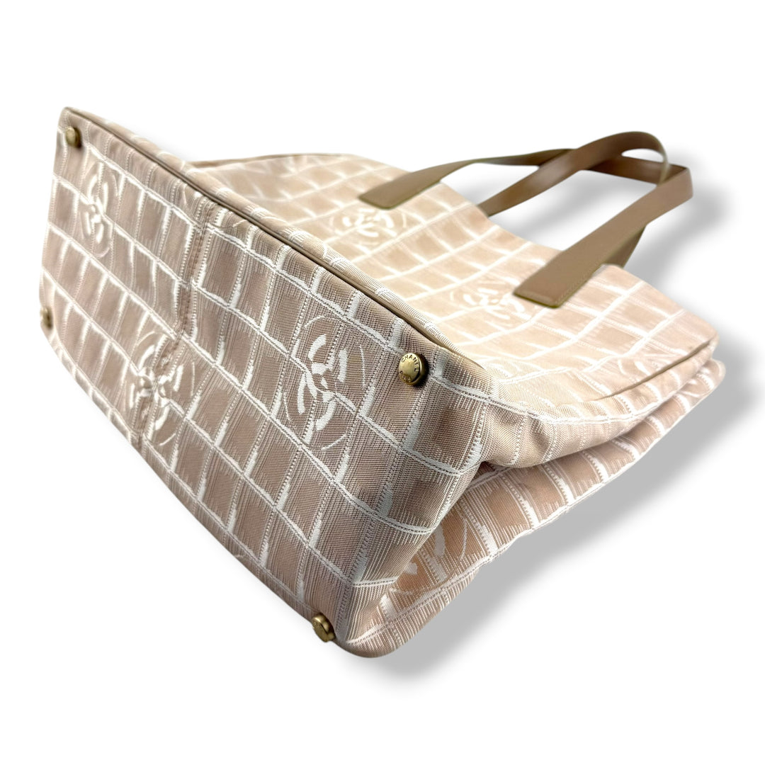 Chanel Nude/White Travel Line Canvas Tote Handbag