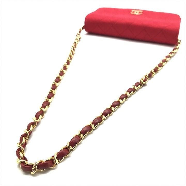 Chanel CC Red Push Lock Single Flap Quilted Cotton Shoulder Handbag